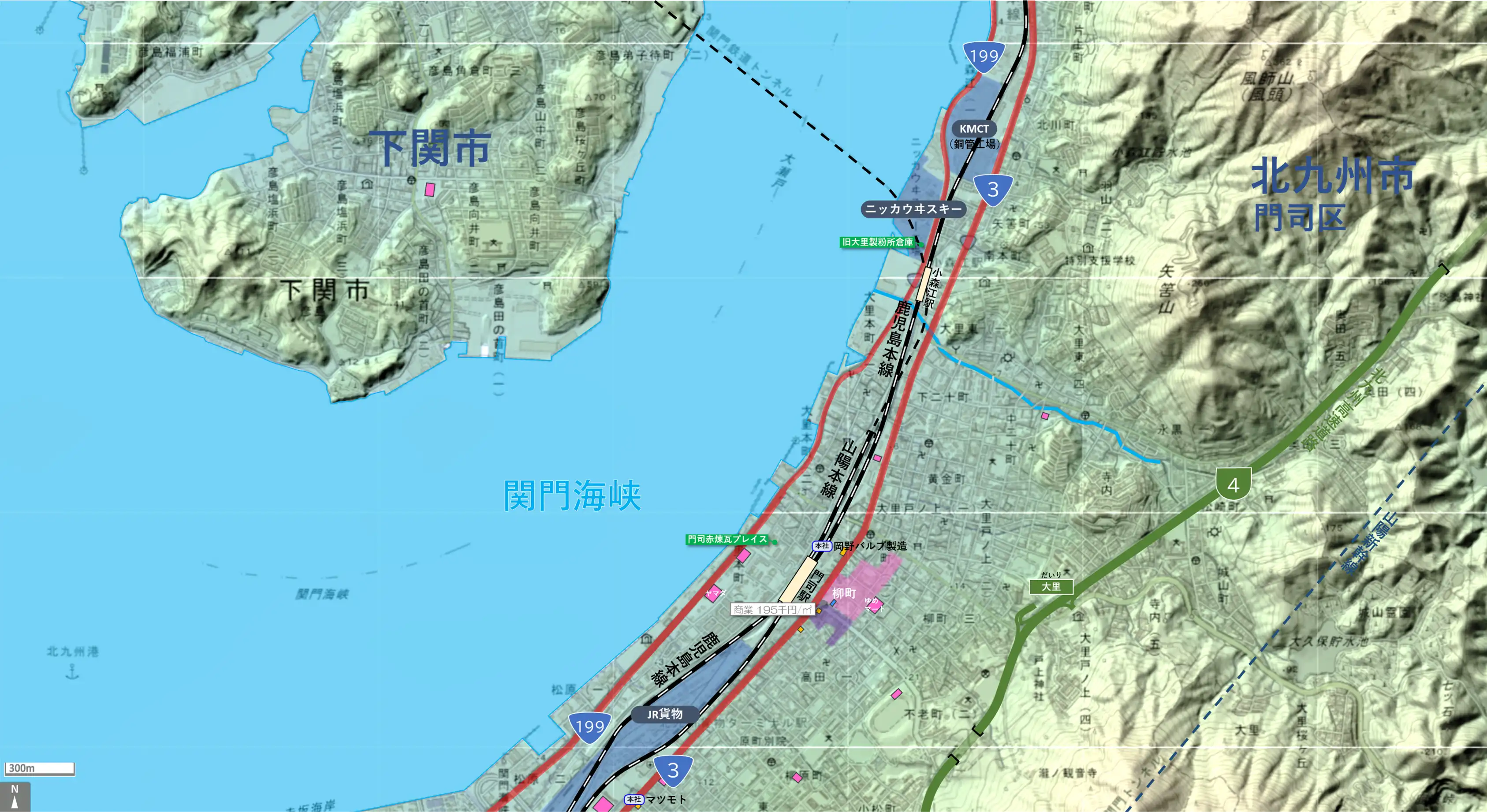 北九州門司のカタチ図 繁華街・ビジネス地区などを要約した地図